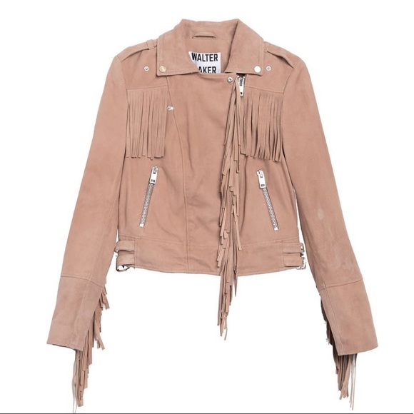 WALTER BAKER Suede Fringe Trim Moto Maní Jacket - Picture 5 of 9
